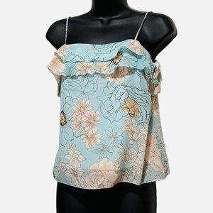Y2K Suzy Shier Blue Fairy Floral Cropped Ruffle Cami Babydoll Top Womens Small